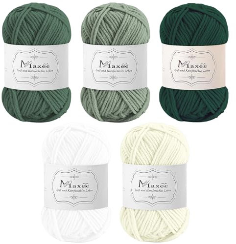 Maxee Häkelgarn 250g (50g*5 Farbe), Acryl Wolle Zum Stricken, Garn zum Häkeln und Stricken, Hand Knitting Yarn Set, Handstrickgarn Baumwollgarn für Häkeln, Wolle zum Stricken und Kunsthandwerk