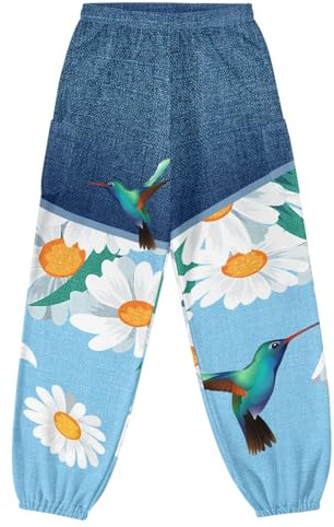 JOAIFO Daisy Hummingbird Print Yoga Pants Loose Sweatpants Wide Leg Harem Pants Comfy Kung Fu Pant Womens Sportswear for Ladies