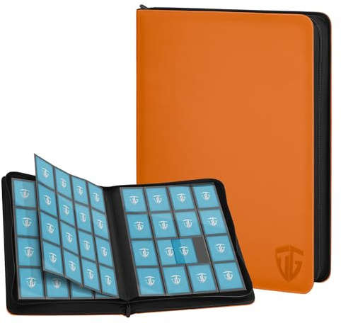 TCGUARD Album de Cartes à Collectionner à 16 Compartiments avec Fermeture Éclair pour Plus de 1000 Cartes, Grand Classeur, Poches de Chargement Latérales Sécurisées, Compatible avec MTG, Orange