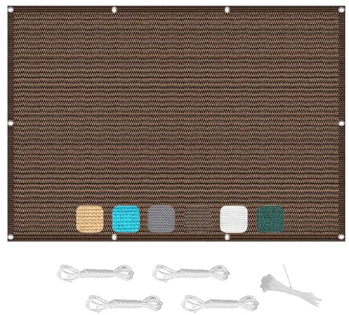 Vela Ombreggiante 4 x 6 m Rettangolare Traspirante Telo Oscurante per Recinzione 98% Anti-Uv con Occhielli Fascette Antistrappo per Esterno, Serra, Balcone, Marrone