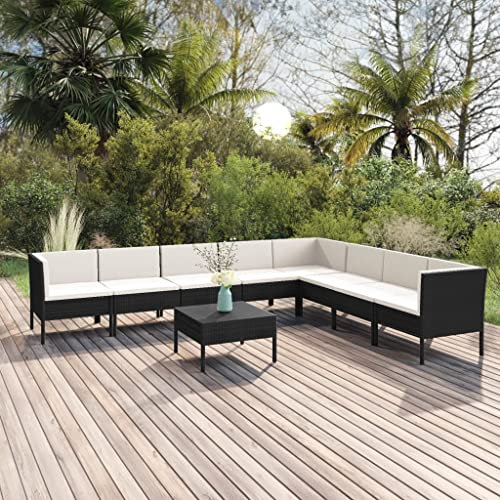 DYRJDJWIDHW europaletten,gartenmöbel Set,palettenkissen,9-TLG. Garten-Lounge-Set mit Auflagen Poly Rattan SchwarzGeeignet für Garten, Swimmingpool, Wohnzimmer, Terrasse