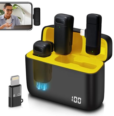 ULEMONDEE Mikrofon Kabellos Bluetooth Handy Mini Mikrofon Für Aufnahme Videoaufzeichnung YouTubeStreaming/Vlog, Rauschunterdrückung (K6 2in1 with 2 MIC)
