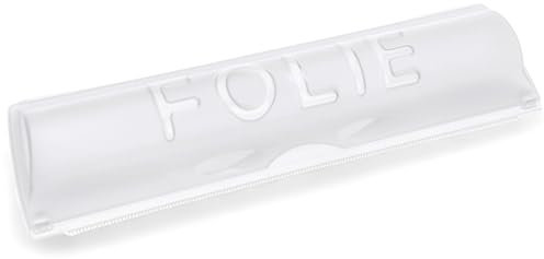 MIJOMA Frischhaltefolienspender - Alufolienabroller aus transparentem Kunststoff, praktischer Halter mit fein gezackter Schnittkante für Haushaltsfolien, einfaches Abschneiden der Folie