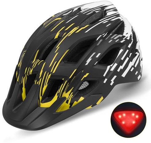 Fahrradhelm Erwachsene mit Visier und LED, Fahrradhelm Herren Damen mit 21 Belüftungsöffnungen, MTB Mountainbike Helm Radhelm Cityhelm Urban Fahrrad Helm 57–61 cm (BlackYellow)