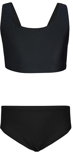 Aquarti Costume da Bagno per Ragazze Bikini Sportivo 2 Pezzi Bambina, Nero, 170