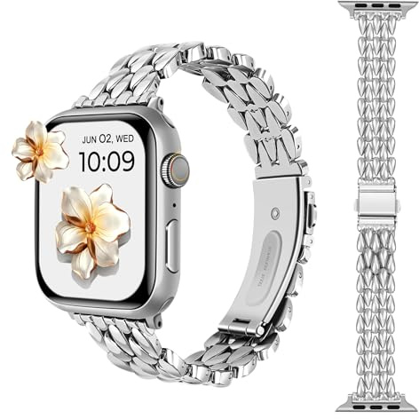 aoyi Acier Inoxydable Bracelet Femme Compatible avec Apple Watch 38mm 40mm 41mm 42mm 44mm 45mm 46mm 49mm, Luxe Rechange Métal Sangle pour iWatch Séries 11 10 9 8 7 6 5 4 3 2 1 SE3 SE2 Ultra 3 2 1