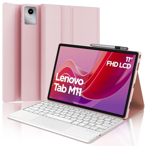 IVEOPPE Tastatur für Lenovo Tab M11 Con Touchpad, QWERTZ Deutsch Tastatur, Magnetische Bluetooth Abnehmbare Keyboard für Lenovo Tab M11 11 Zoll 2024 (TB330FU/TB330XU), Rosa