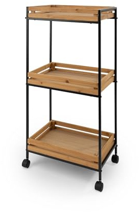 LIN HOME Carrito de Almacenamiento de Madera y Metal Multiuso 35x23x73cm con 3 Estantes - Mueble Auxiliar para Almacenaje Ideal para Baño, Cocina, Salón