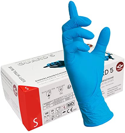 GUARD 5 - blaue Nitril Einweghandschuhe 1000 (10x100 Stück) Gr.7/S in Spenderbox - Einmalhandschuhe, Untersuchungshandschuhe, Nitril Handschuhe, puderfrei, ohne Latex