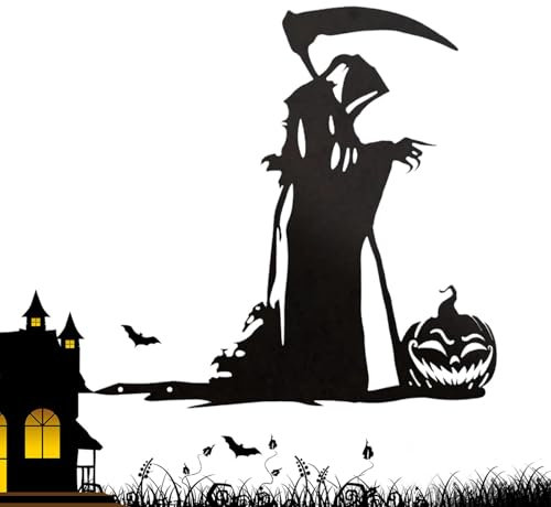 Spaventoso e inquietante oggetto da giardino, statuetta Morte con falce | Pali da giardino in metallo horror di Halloween - Insegne spettrali in metallo per l'arredamento della stanza esterna