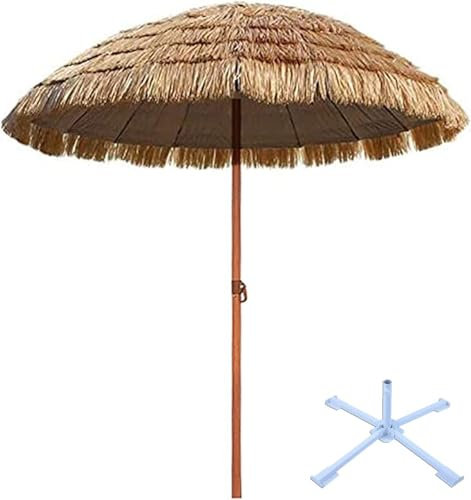 Tragbarer Strohdach-Regenschirm für den Außenbereich, runder Strohdach-Terrassenschirm, Faltbarer Strandschirm mit Kippfunktion, wasserdichter Outdoor-Sonnenschutz, natürliche Farbe, Strohsc