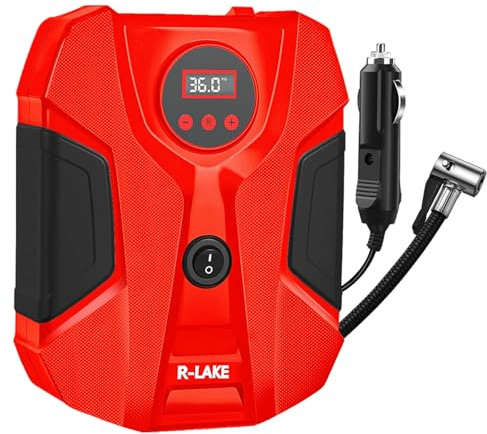 Inflador Ruedas Coche, Compresor Aire Portatil de Neumáticos de Coche con 3 Adaptadores de Boquilla y Luces LED Digitales, de Aire para Neumáticos de Coche y Otros Inflables (Rojo)