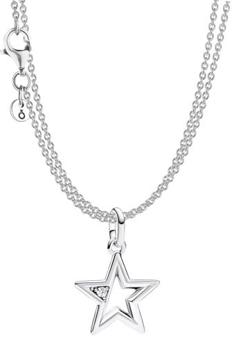 PANDORA Geschenkset mit 2-reihiger Halskette Funkelnder Stern Silber 68626 | modernes und vielseitiges Schmuck-Set mit Kette und Anhänger für Damen