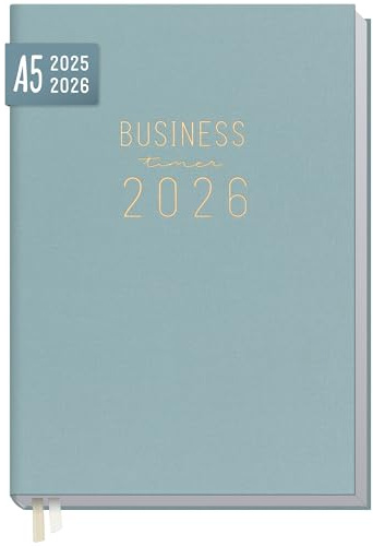 Häfft® Business-Timer Terminkalender 2025/2026 A5 Taschenkalender mit Leinen-Einband für 18 Monate: Juli 2025 bis Dez. 2026 Blue Canvas - nachhaltig & klimafreundlich