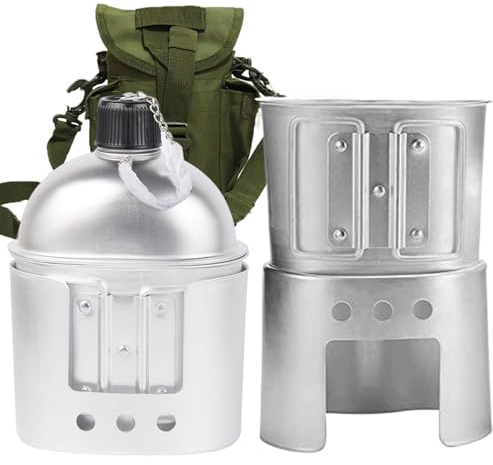 Cantina di metallo, set di mensa anodizzato da 900 ml di metallo comprende 1 mensa, 1 tazza di mensa, 1 tazza di tazza di mensa e borsa per lo stoccaggio, mensa d'acqua portatile per campeggio, sopra
