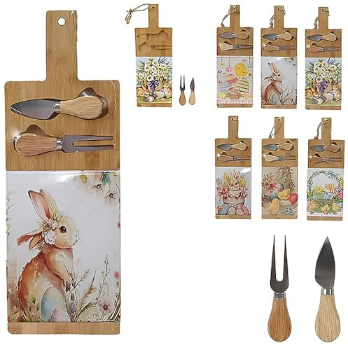 Tagliere in ceramica e legno con coltello e forchetta per formaggio decorazioni di pasqua addobbi pasquali idea regalo casa cucina 20 cm