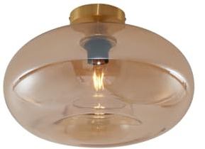 Qazqa Art Deco Deckenleuchte, Deckenlampe - Busa - Messing, Gold mit Bernsteinglas, Vintage, Rund, 40cm, Ideal als Flur, Schlafzimmerlampe und Wohnzimmerlampe