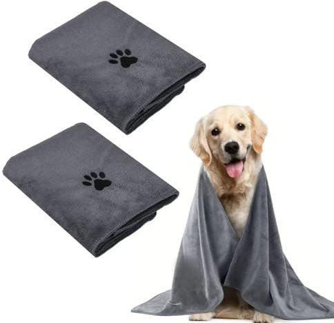 YAMAIDUO 2 Pezzi Asciugamano Cane 100 x 50 CM, Asciugamano per Cani Microfibra Extra Assorbente e Morbida ad Asciugatura Rapida, Accessori per Cani per Gatti, Cani o Altri Animali Domestici, Grigio