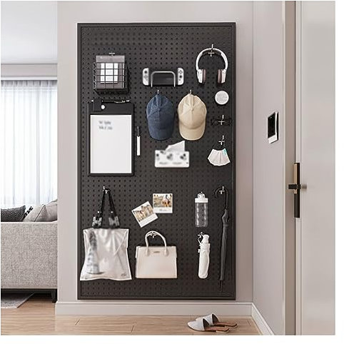 Kit de panneau perforé mural en acier avec 10 crochets pour la maison, le bureau, le garage et la chambre à coucher - Solution de rangement modulaire (noir, 100 x 80 x 2 cm)