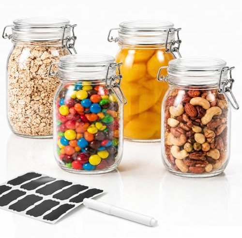 OAMCEG 4er Set Bügelgläser 1L Luftdicht – Einmachgläser mit Bügelverschluss aus Glas, Vorratsgläser für Marmelade, Fermentieren, Lebensmittel Aufbewahrung