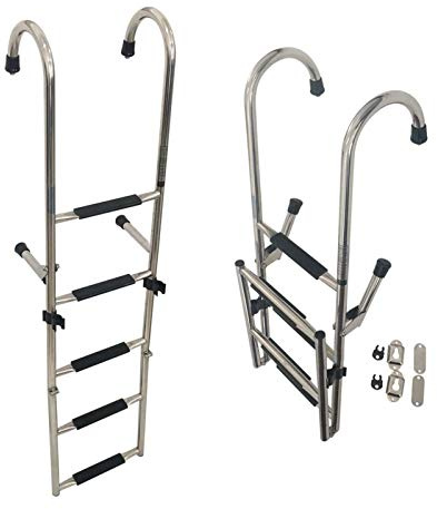 5-Step Foldable Swimming Pool Ladder, Pontoon Boat Ladder with Wide Rung, Stainless Steel Drop Boarding Ladders, for Marine Yacht Ship