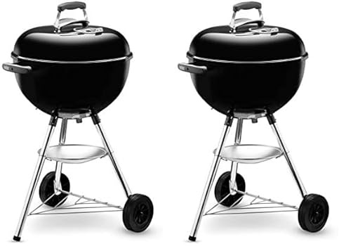 Weber Bar-B-Kettle Holzkohlegrill, Ø 47cm Grillfläche,BBQ Grill mit porzellanemaillierten Deckel & Kessel, Dreibein-Ständer & Räder, verchromter Grillrost- Schwarz (1231004) (Packung mit 2)