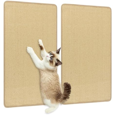 COSTWAY Juego de 2 Alfombrillas Rascadoras para Gatos, 80 x 50 cm Almohadillas de Sisal Natural, Alfombras Rascadoras Horizontales con Cintas Adhesivas de Ganchos y Bucle, Protegen Muebles, Sofás