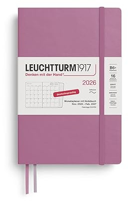 LEUCHTTURM1917 372610 Monatsplaner & Notizbuch Paperback (B6+) 2026, 16 Monate (01 November 2025-28. Februar 2027), Softcover, Dusty Rose, Deutsch