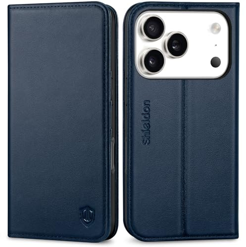 SHIELDON Cover in Vera Pelle per iPhone 17 Pro 6,3 5G 2025, Blu Navy