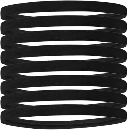 8 Stück Haarbänder für Sport und Fitness, Haarband Damen, Haarband Herren, Sport Haarband Damen, Rutschfestes Silikon, Dehnbar bis zu 70 cm, für Männer und Frauen für Laufen, Yoga und Gym (Schwarz)