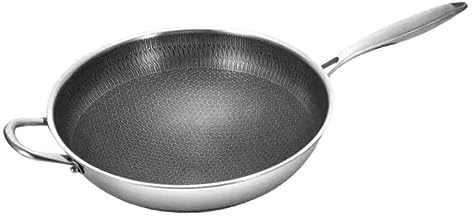 STOBAZA Sartén De Acero Inoxidable Wok De Panal Asas Sartén Wok Para Cocina De Inducción Eléctrica o Gas Accesorio De Cocina