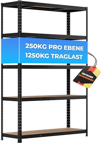 ALL Premium Schwerlastregal 180x120x40 cm Schwarz 1250kg Traglast, schwerlastregal 40 cm tief geeignet als Lastenregal, Regal 120 cm breit & Schwerlastregal 120 breit, vielseitige Lagerregale Keller