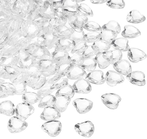 sourcing map 250Pcs Clear Acrylic Heart Gems, Crystals Fake Heart Gems for Vase Fillers, Valentines Decorative Heart Gems for Table Scatter, Party Wedding Arts Crafts