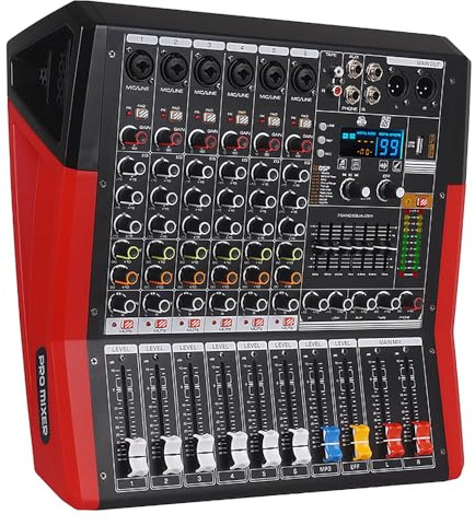 Yamnweo TF600 mezclador de 6 canales, 2 amplificadores de salida de 450W, con conexión Bluetooth, ecualizador de 7 bandas, 99 efectos DSP, adecuado para audio pasivo de alta potencia, espectáculos de