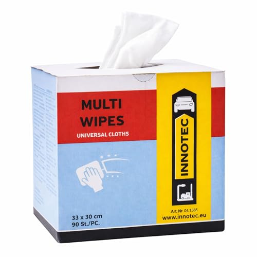 INNOTEC Multi Wipes 90 Stück Karton – Profi Universal-Reinigungstücher fusselfrei & reißfest – Kfz Werkstatt Putztücher ideal für Politur, Glas & Entfettung – Saugstark & Chemikalienbeständig