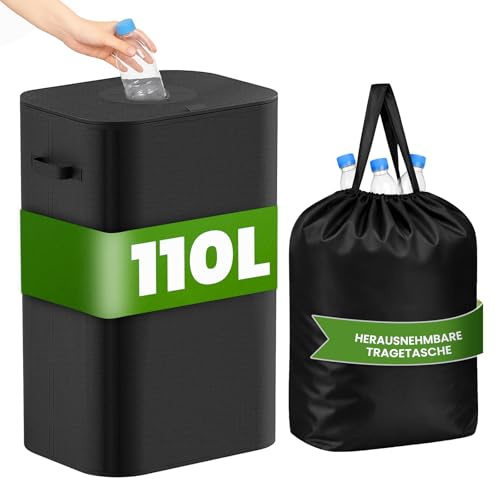 AIUNAOM 110L Pfandflaschen Sammelbehälter mit Deckel,Groß Pfandflaschen Behälter,Recycling Behälter Leergut & Altglas Aufbewahrung,Flaschensammler Leergut mit Loch Flaschentasche für Küche&Haushalt