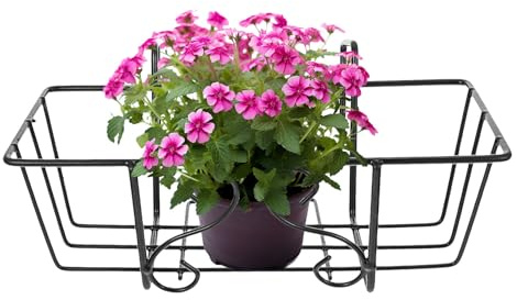 TOYANDONA Supporto per Fioriera da Balcone in Ferro Nero, Portavasi Sospeso Quadrato per Ringhiera, Cestino per Piante Resistente per Cortile e Giardino