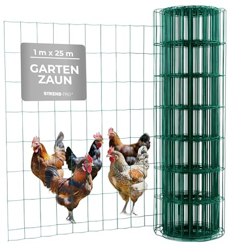 STREND PRO Zaun Gartenzaun 100cm Höhe | Länge 25 m | Grün Wildzaun | Maschenweite 100 x 50 mm | Verzinkt & PVC-beschichtet | Schweißgitter Zaunrolle | Maschendrahtzaun | Drahtzaun