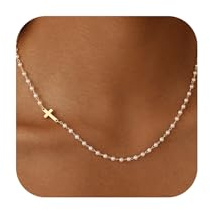 Tasiso Gold Cross Necklace for Women 14K Gold Plated Small Pendant Choker