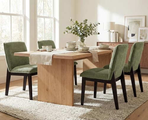 chairus Set med 4 köksstolar av chenille, vadderade matstolar utan armstöd, moderna stolar med träben för matsal, kök, vardagsrum (grön)