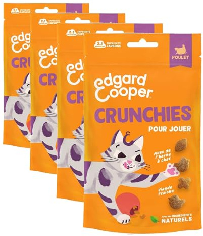 Edgard & Cooper friandises pour Chat, crunchies au Poulet (1x50g), sans céréales, Riches en Viande fraîche, avec Herbe à Chat, ingrédients naturels, sans Sucre ajouté (Lot de 4)