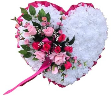 BGGJJ White Cemetery Heart Flowers, 28 Heart Artificial Flowers for Gravestone Grave Yard Ground Outdoor Wedding(NO Stand)