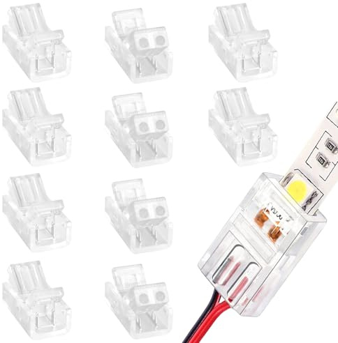 GXAHSOL 10 Piezas Conectores de Tira LED COB 2 Pines 8mm, Conexión Rápida Impermeable sin Soldadura, Conector Rápido de Luz de Cinta para Salón Escaleras Bar