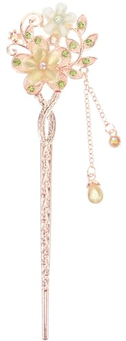 SECFOU Floral Hair Sticks for Women Green Alloy Flower Hairpin Hair Styling Accessories with Unique Design for Occasion to Elevate Style and Showcase Charm