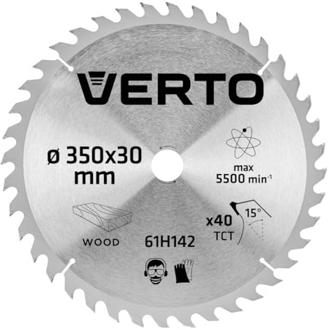 VERTO Widia 350 x 30 mm, 40 denti, spessore lama 2,2 mm, spessore denti 3,2 mm, tagli 30 x 16 mm, 30 x 20 mm, 30 x 25,4 mm, denti YG8A al carburo per legno e materiali in legno