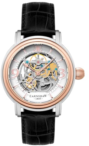 Thomas Earnshaw ES-8011-06 - Reloj para Hombre con Esfera Blanca analógica de Mecanismo Visible y Correa de Cuero Negra