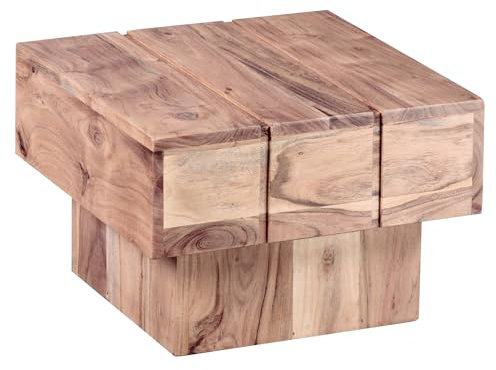 FineBuy Beistelltisch Massivholz Wohnzimmertisch 44 x 44 x 30 cm Couchtisch massiv Landhaus-Stil Cube quadratisch