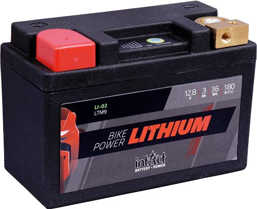 intAct - LITHIUM MOTORRADBATTERIE | Batterie für Roller, Motorrad, Quads. Bis zu 75% Gewichtseinsparung | Bike-Power LI-02, LTM9, 12,8V Batterie, 3 AH (c10), 36 Wh, 180 A (CCA) | Maße: 134x65x92mm