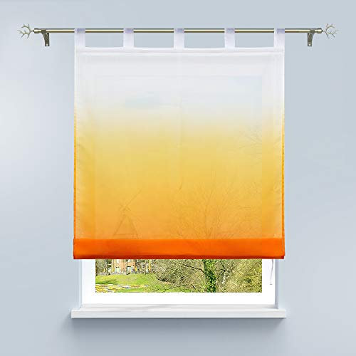 HongYa Raffrollo mit Verlauf Druck Transparenter Voile Raffgardine H/B 140/100 cm Orange Schlaufen