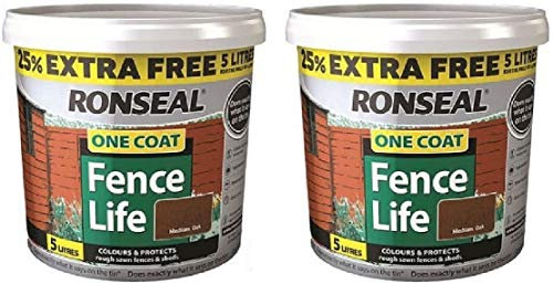 Ronseal 5L One Coat Fence Life Fence Paint Bundle Deal 2 for 49.99-2 x 5L tubs = 10L - Medium Oak